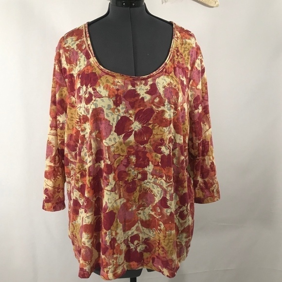 *4/$20* Fresh Floral Fall Colors 3/4 Sleeve Blouse - Picture 1 of 6